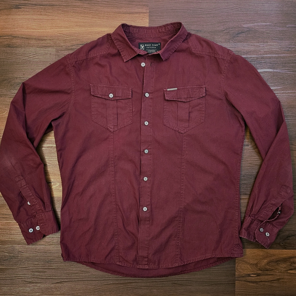 Marc Ecko Cut & Sew Long Sleeve Button-Down Shirt Size L / XL Burgundy Maroon